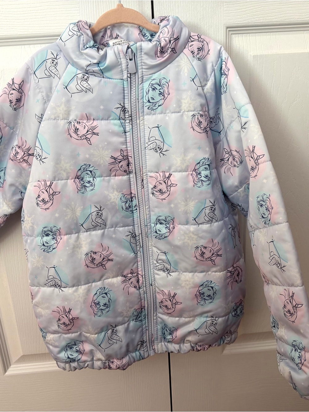 Disney Girls' Pastel Elsa & Olaf Puffer Jacket in Light Blue, Pink